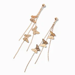 Gold-tone Triple Butterfly 4" Drop Earrings