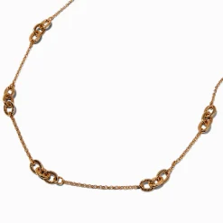 Gold-tone Triple Chain Link Long Necklace