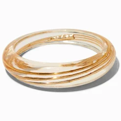 Gold-tone Wire Wrap Clear Acrylic Bangle Bracelet