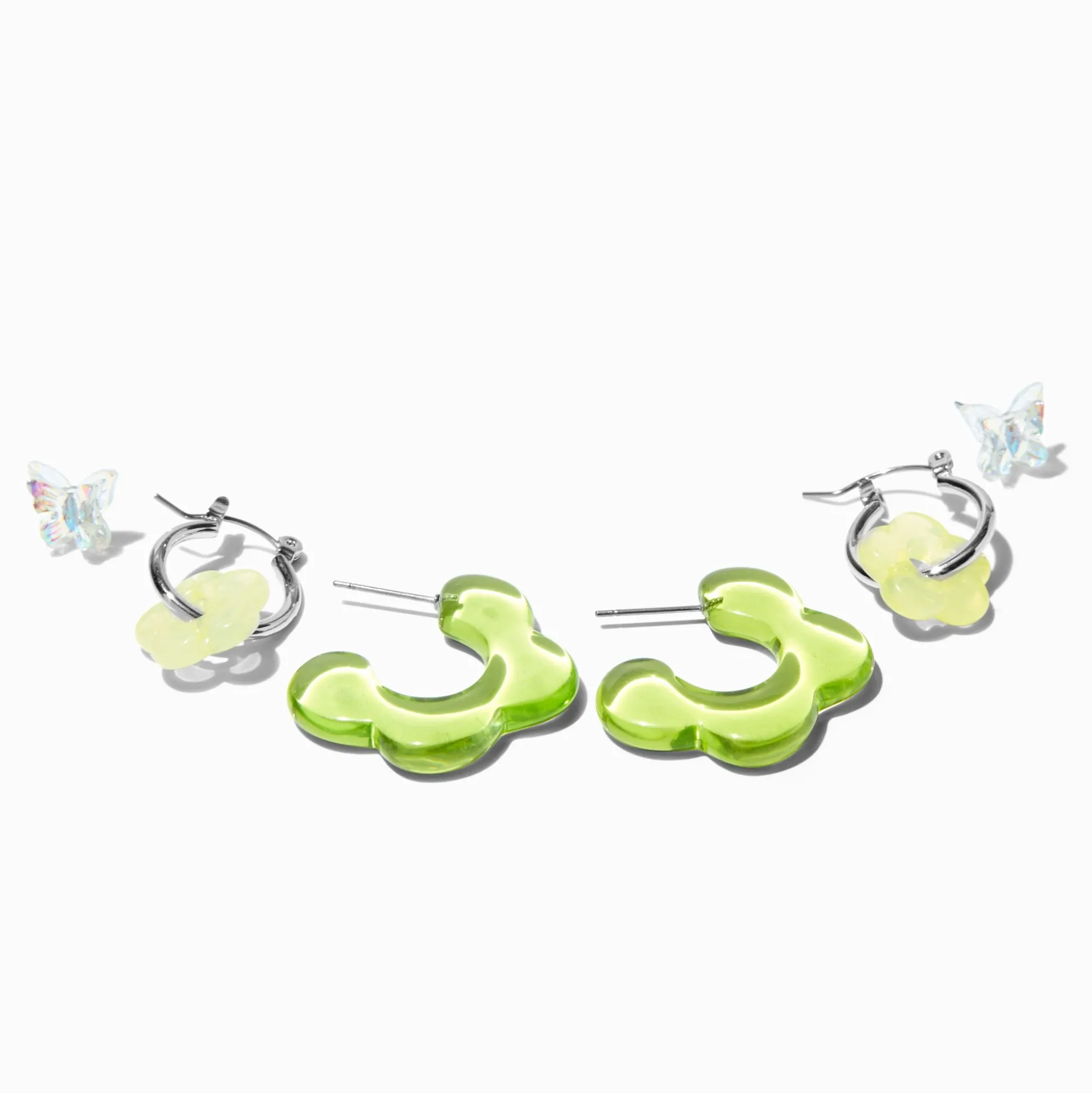 Green Acrylic Flower Earring Stackables Set - 3 Pack