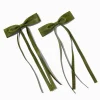 Green Grosgrain Ribbon Long Tail Hair Bow Clips - 2 Pack