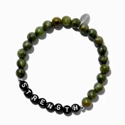 Green ''Strength'' Beaded Stretch Bracelet
