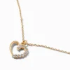 Half Cubic Zirconia Heart Gold-tone Pendant Necklace