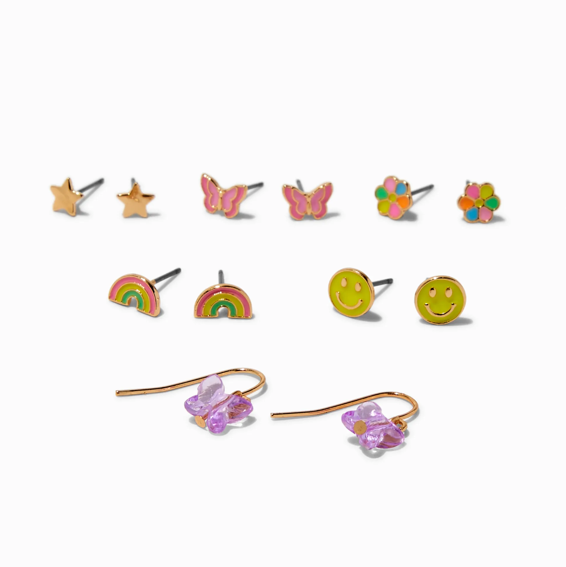 Happy Face Rainbow Earrings Set - 6 Pack