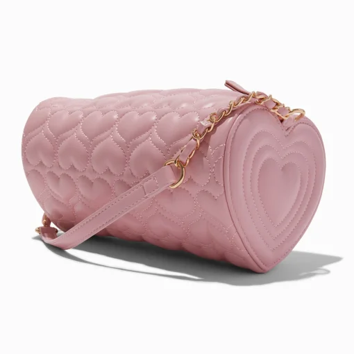 Heart Quilted Barrel Crossbody Bag