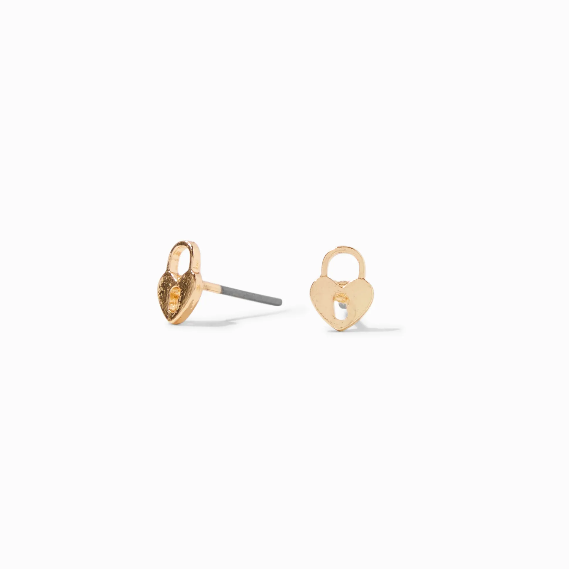 Heart-Shaped Lock Gold-tone Stud Earrings