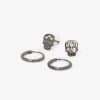 Hematite Sterling Silver Embellished Skulls & Huggie Hoop Earrings - 2 Pack