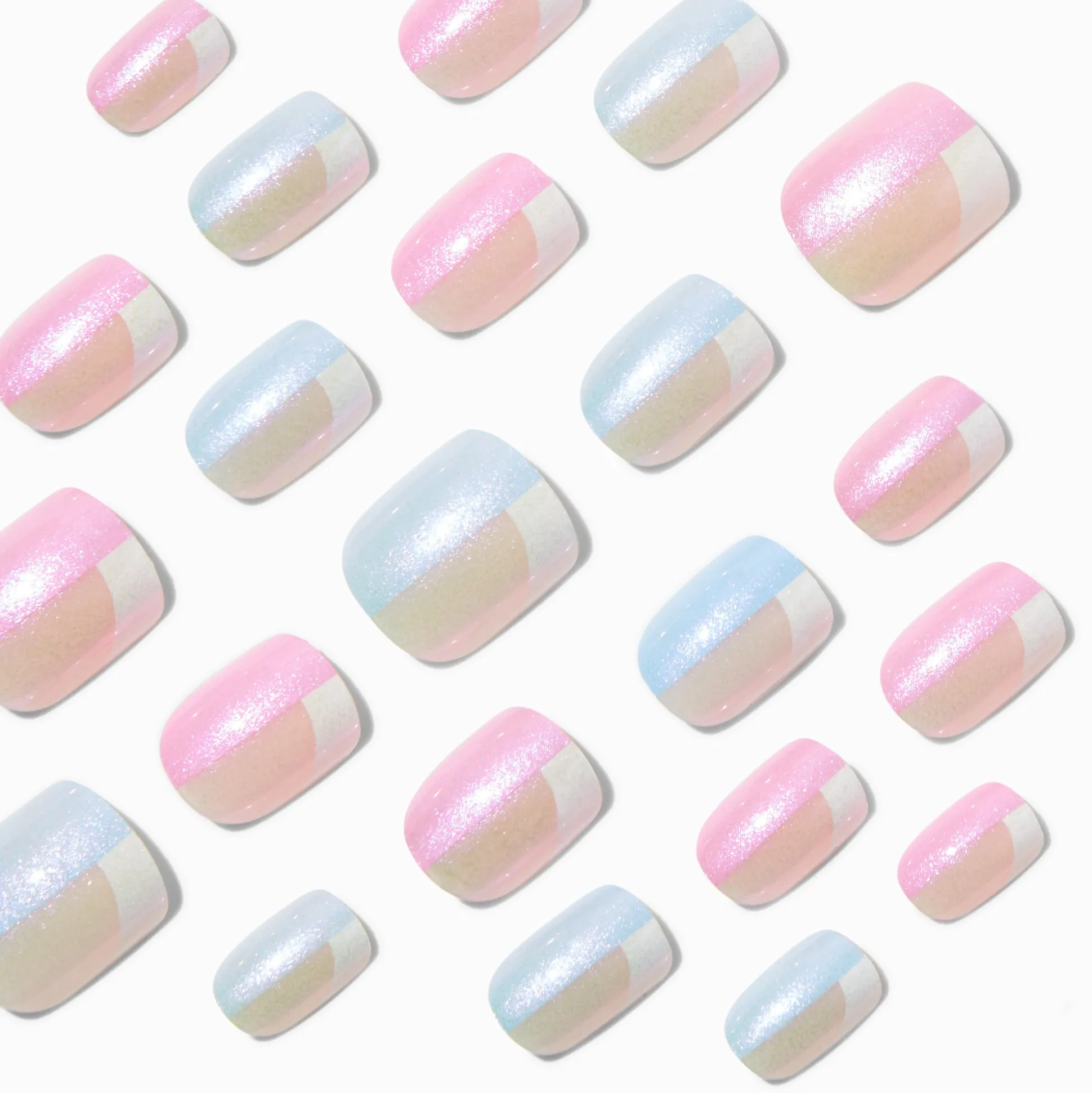 Holographic Colorblock Square Vegan Faux Nail Set - 24 Pack