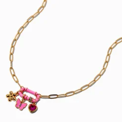 Hot Pink Oval Carabiner Cluster Charm Pendant Necklace