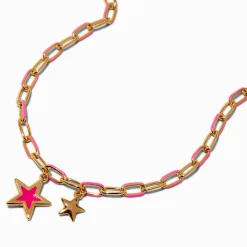 Hot Pink Star Paper Clip Chain Pendant Necklace