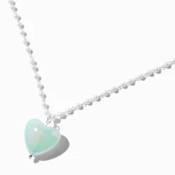 Iridescent Heart Pearl Chain Pendant Necklace