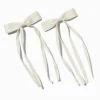 Ivory Grosgrain Ribbon Long Tail Hair Bow Clips - 2 Pack