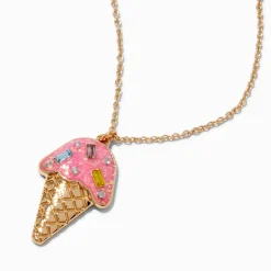 Jeweled Ice Cream Cone Gold-tone Pendant Necklace