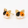 18kt Gold Plated Calico Cat Stud Earrings