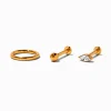 18kt Gold Plated Titanium 16G Crystal Marquise Cartilage Stud & Hoop Earrings - 3 Pack