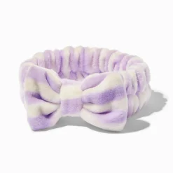 Lilac Striped Plush Makeup Bow Headwrap