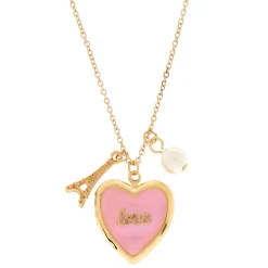 Love Paris Locket Pendant Necklace - Pink