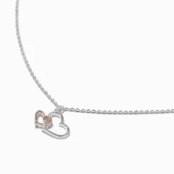 Mixed Metal Double Heart Pendant Necklace