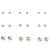 Mixed Metal Graduated Crystal Stud Earrings - 9 Pack