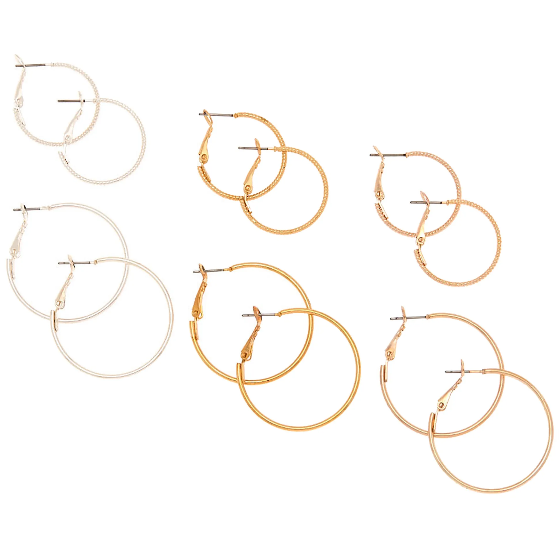 Mixed Metal Hoop Earrings - 6 Pack