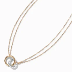 Mixed Metal Interlocking Circles Multi-Strand Necklace