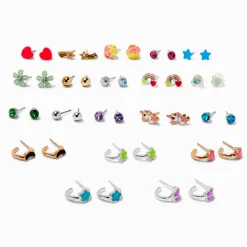 Mixed Metal Neon Stud & Hoops Earrings - 20 Pack