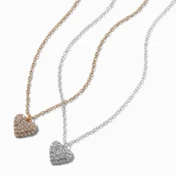 Mixed Metal Pavé Puffy Heart Pendant Necklace