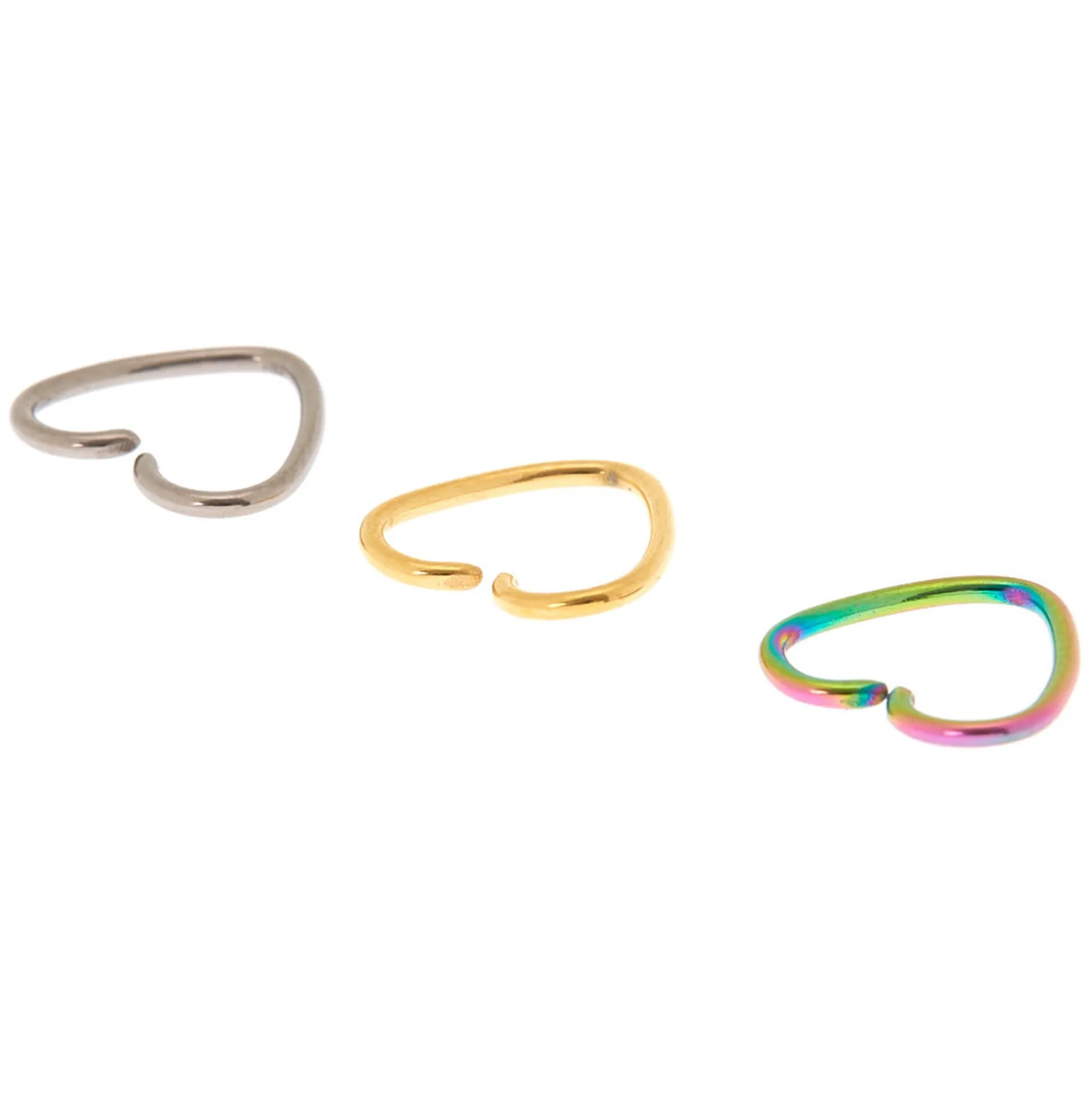 Mixed Metal Titanium 16G Anodized Heart Cartilage Hoop Earrings - 3 Pack