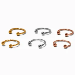 Mixed Metal Twisted & Solid Faux Hoop Nose Rings - 6 Pack