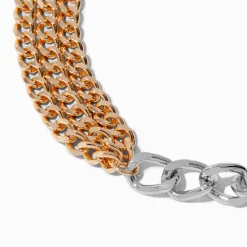 Mixed Metal Two-Tone Curb Chain Multi-Strand Necklace