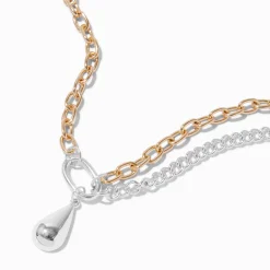Mixed Metal Two-Tone Toggle Teardrop Pendant Necklace