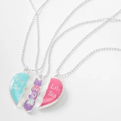 Mom, Big Sis, & Lil Sis Split Heart Pendant Necklaces - 3 Pack