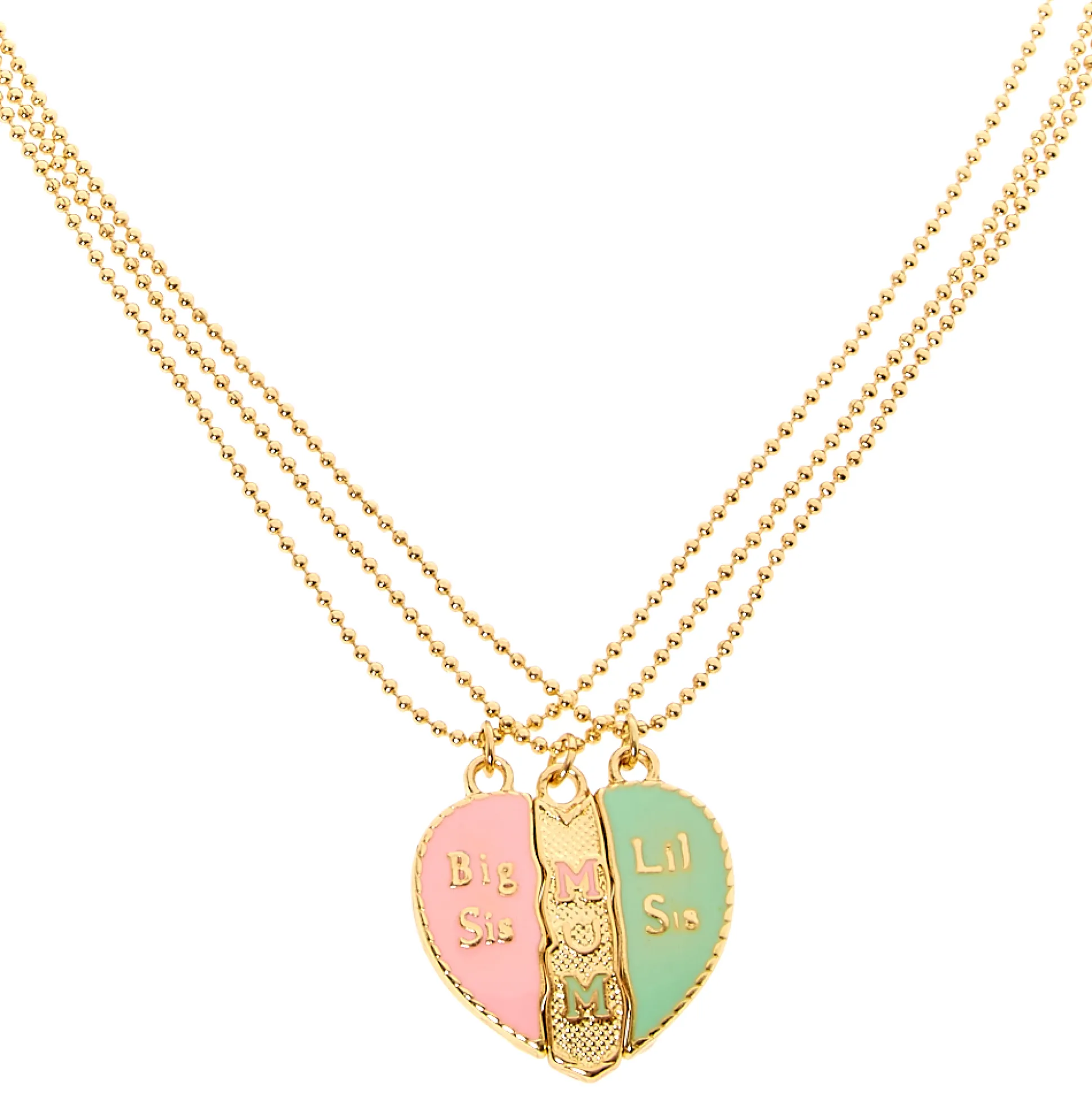 Mother & Daughters Split Heart Pendant Necklaces - 3 Pack