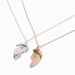 Mother Daughter Split Heart Pendant Necklaces - 2 Pack