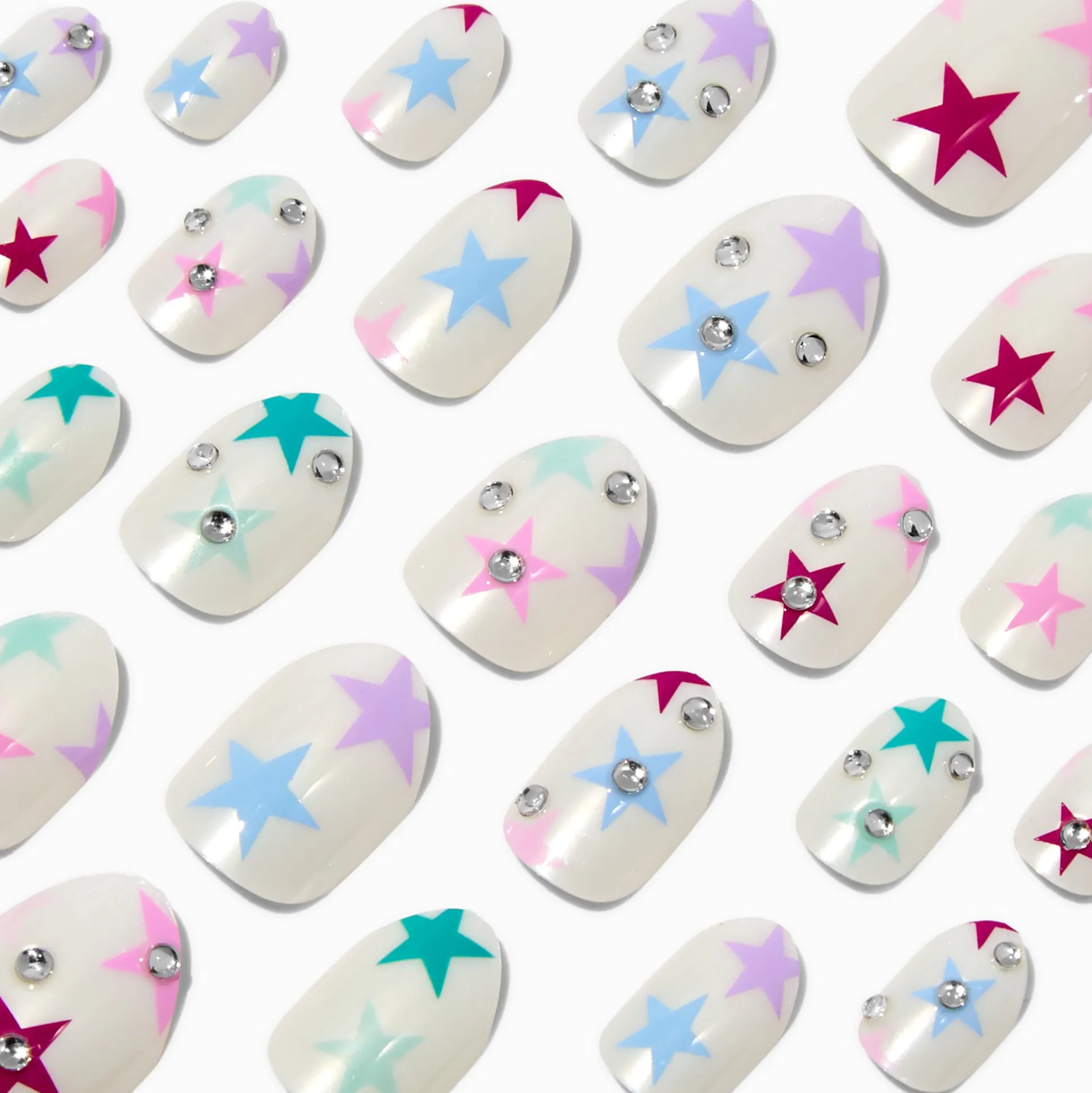 Multicolored Star Stiletto Press On Vegan Faux Nail Set - 24 Pack