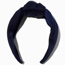 Navy Blue Satin Knotted Headband