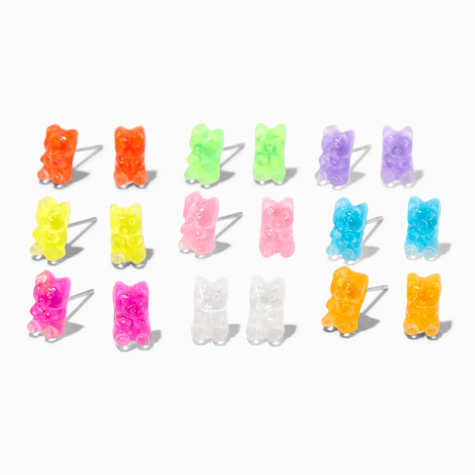 Neon Glow in the Dark Gummy Bears® Stud Earrings - 9 Pack