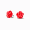 Neon Pink Carved Rose Stud Earrings