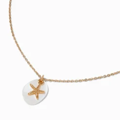 Opal & Gold-tone Enamel Starfish Pendant Necklace
