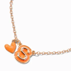 Orange Bubble Initial Heart Pendant Necklace - S