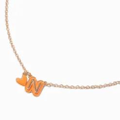 Orange Bubble Initial Heart Pendant Necklace - N