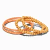 Orange Raffia Wrapped Bangle Bracelets - 6 Pack