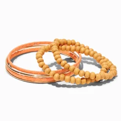 Orange Raffia Wrapped Bangle Bracelets - 6 Pack