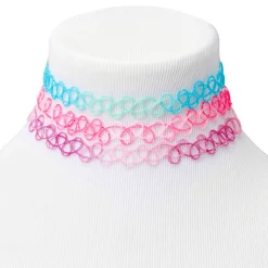 Pastel Glitter Ombré Tattoo Choker Necklaces - 3 Pack
