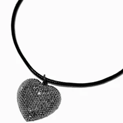 Pavé Crystal Heart Puff Pendant Necklace