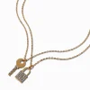 Pavé Lock & Key Gold-tone Pendant Necklaces - 2 Pack