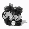 Pearl Accented Black & Cream Hair Scrunchies - 3 Pack