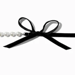 Pearl & Black Velvet Bow Choker Necklace