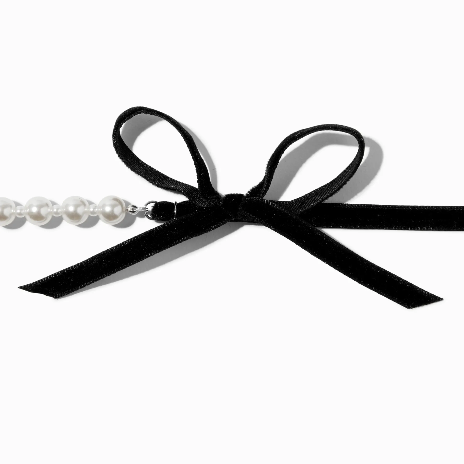 Pearl & Black Velvet Bow Choker Necklace
