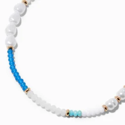 Pearl & Blue Beaded Chain Necklace
